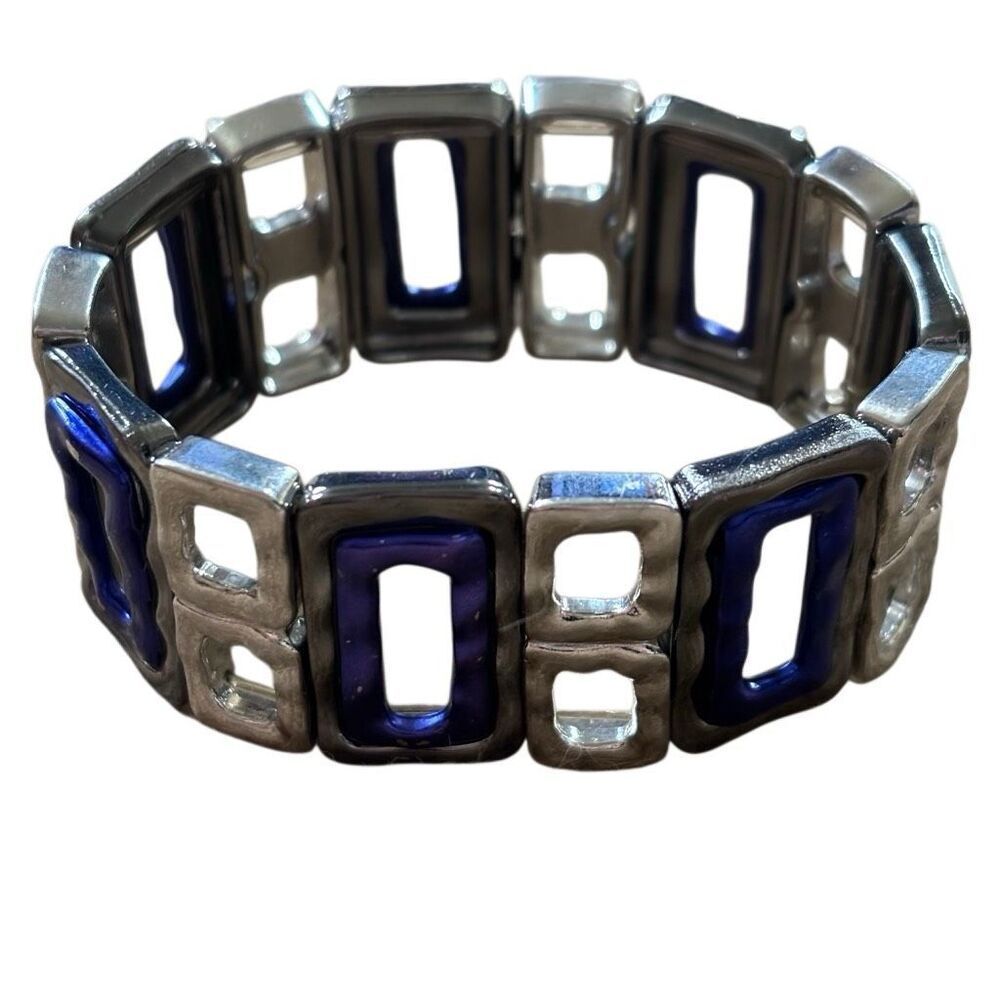 Royal Blue & Silver Tone Rectangle Expandable Bracelet